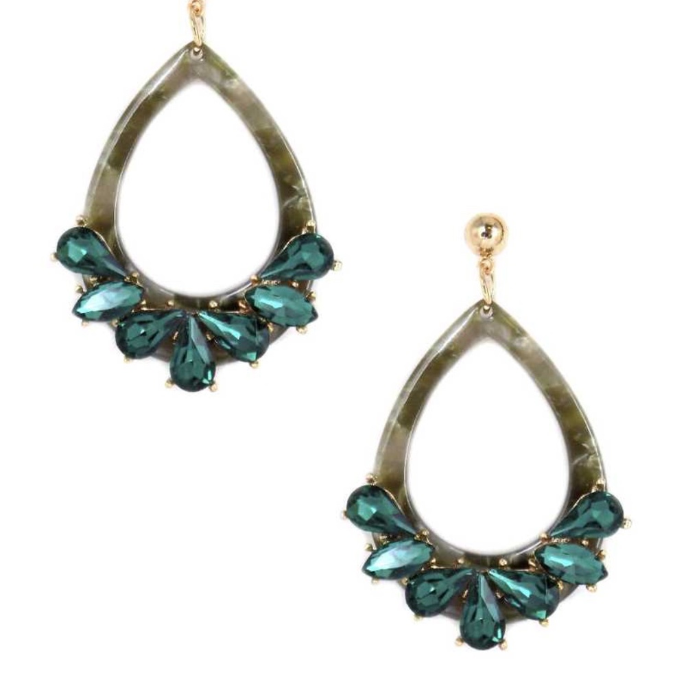 Acetate Rhinestone Teardrop Dangle Earring